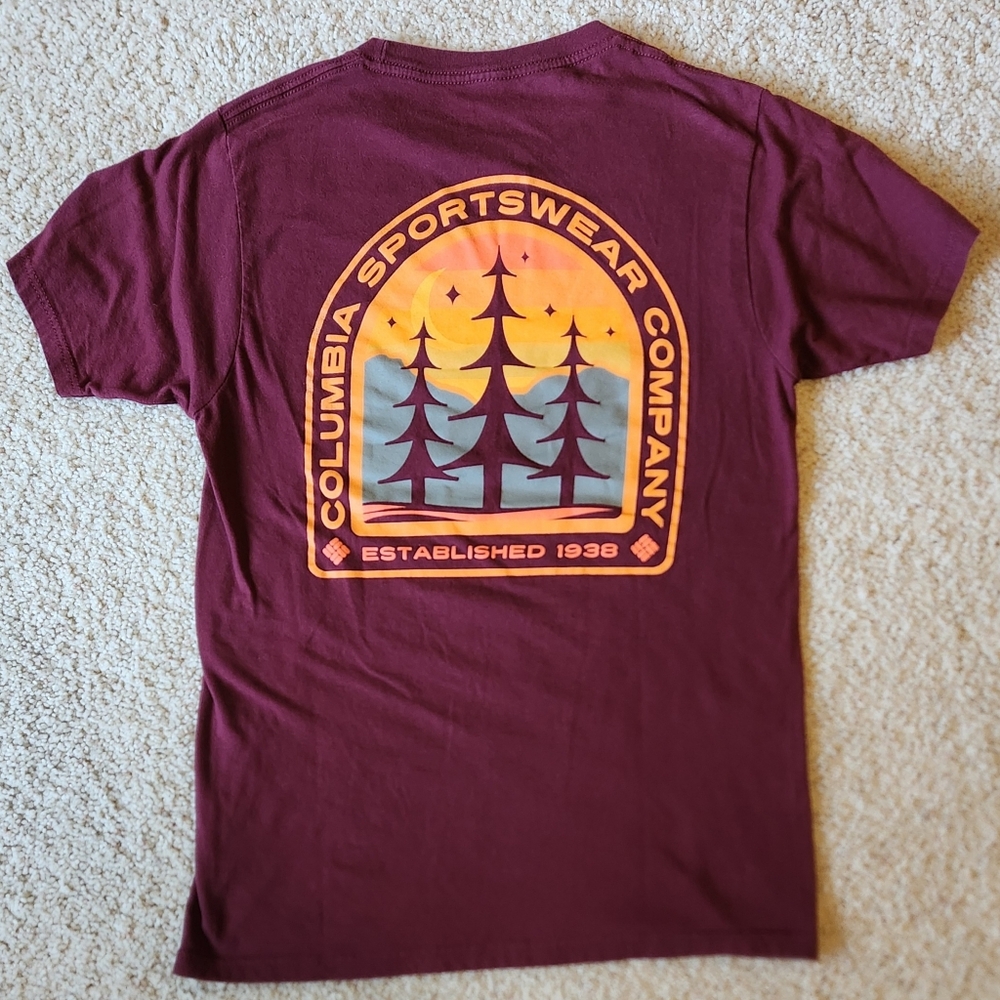 Columbia Men's Short Sleeve Tee - Burgundy, Yellow, Green Graphic - Picture 5 of 5